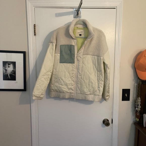 Universal Thread Full Zip Sherpa Nylon Jacket Cream Teal - Picture 3 of 14